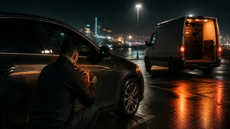 Gece otoparkta kilitli kalan araç kapısını hasarsız açan oto çilingir